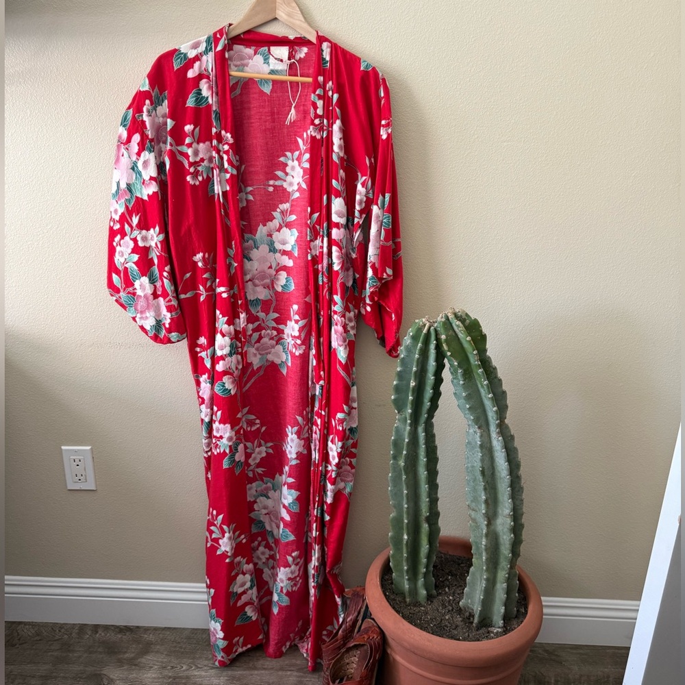 Floral Red Kimono Robe